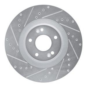 Hyundai Palisade Brake Rotor (1) - Front Left - R1 Concepts - Drilled & Slotted - Silver - `20-`25